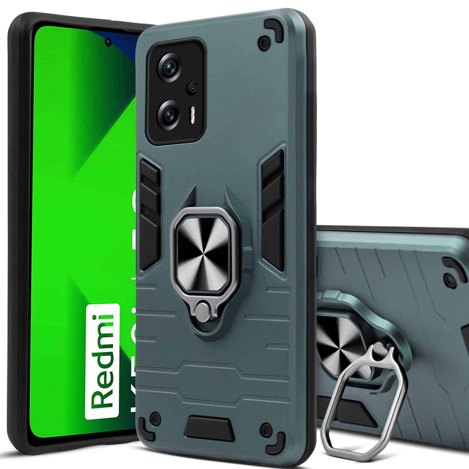 For Xiaomi Redmi K50i Back Cover Case (Dual Layer Hybrid | Ring Holder & Kickstand | 360 Degree Shockproof Protection)