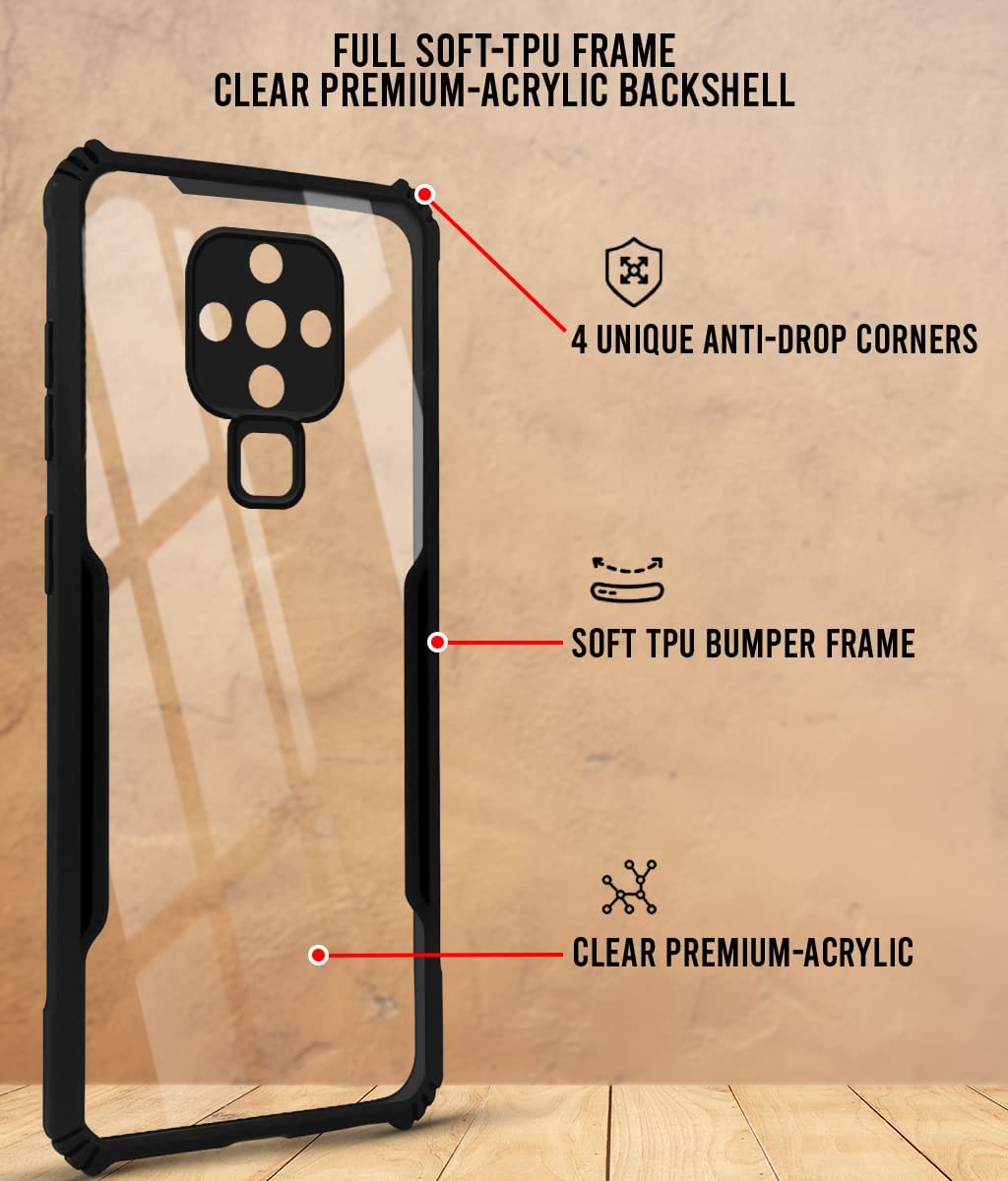 For Tecno Camon 16 Pro | Camon 16 Back Case Cover (Crystal Glass Back | Shockproof Bumpers | Professional Black)
