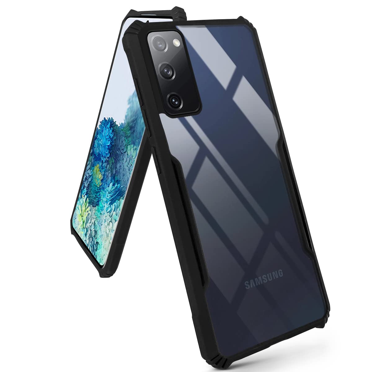 For Samsung Galaxy S20 Back Cover Case (Crystal Glass Back | Camera Protection | Shockproof Bumpers | Professional Black)