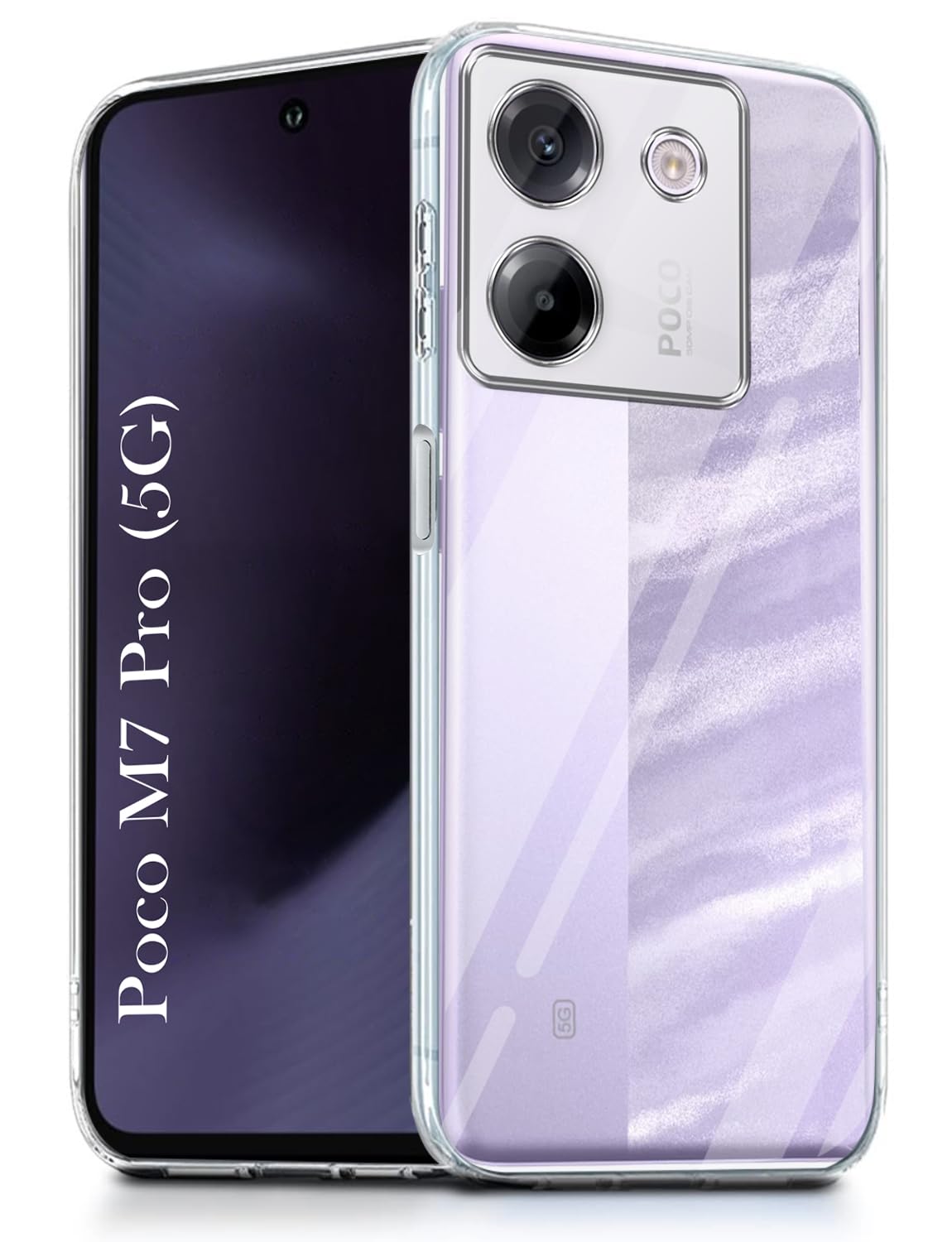 For Poco M7 pro 5G Back Cover ( Silicone Clear Shockproof Case with Camera Protection and Dust Plugs | Transparent)