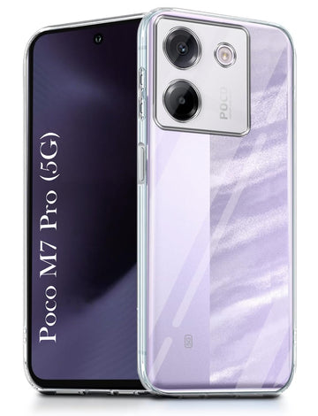 For Poco M7 pro 5G Back Cover ( Silicone Clear Shockproof Case with Camera Protection and Dust Plugs | Transparent)