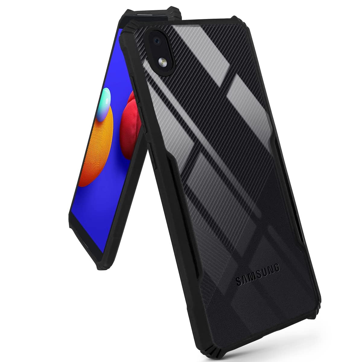 For Samsung Galaxy M01 Core Back Cover Case (Shockproof with Polycarbonate Clear Panel | Professional Black)
