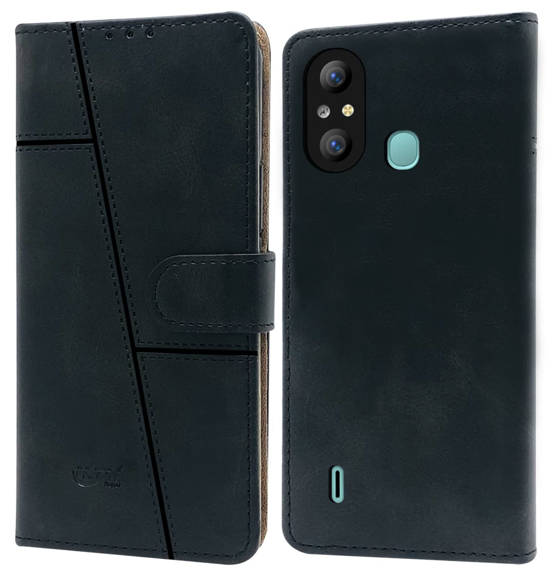 For Itel A49 Flip Cover Case (Stitched Leather Finish | Magnetic Closure | Inner TPU | Foldable Stand | Wallet Card Slots)