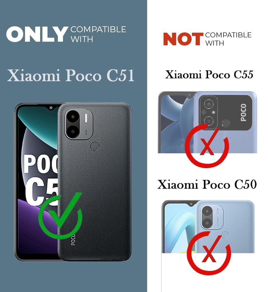 For Xiaomi Poco C51 Flip Cover Case (Stitched Leather with Magnetic Closure)