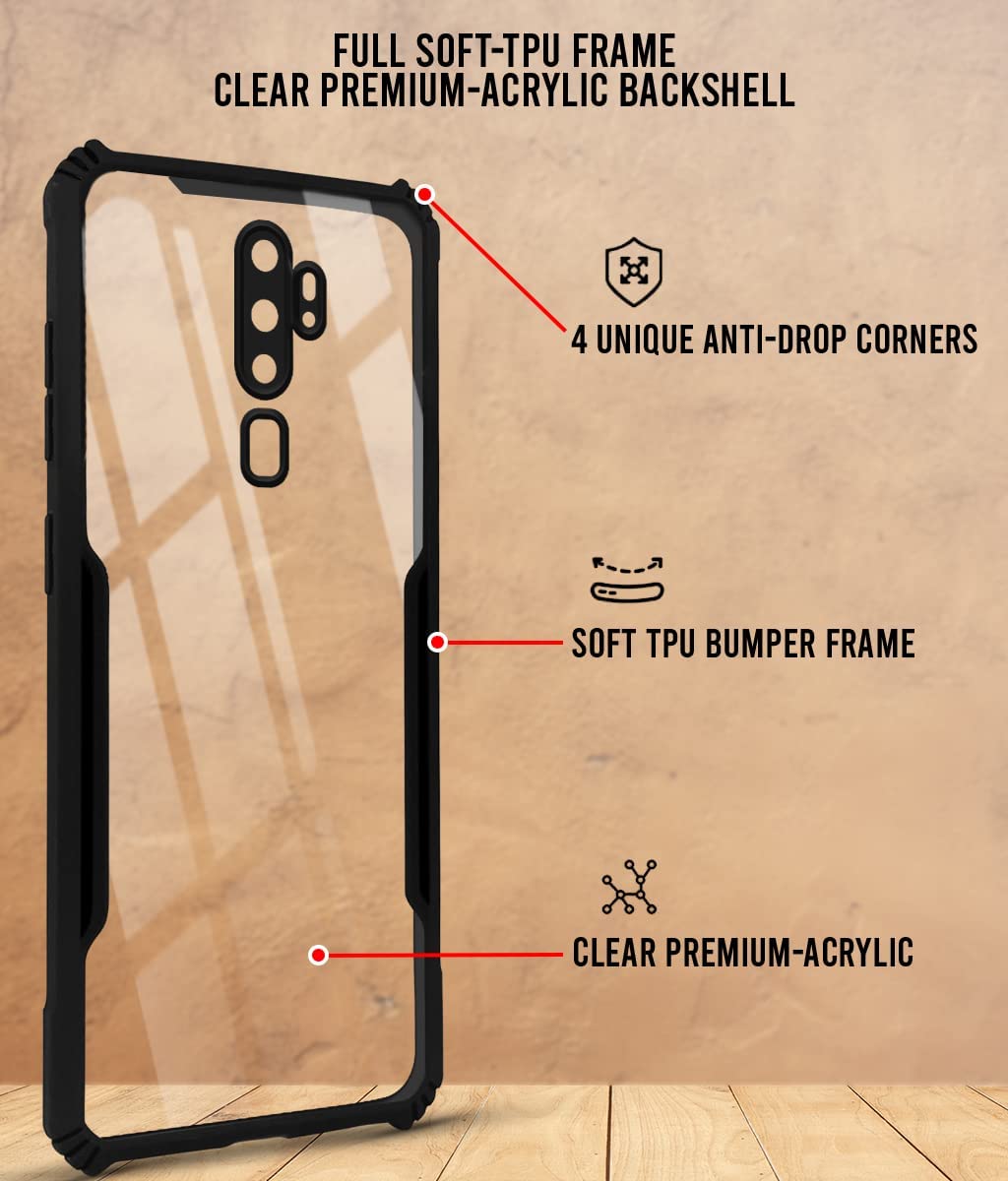 For Oppo A5 (2020) | A9 (2020) Back Cover Case (Crystal Glass Back | Shockproof Bumpers)