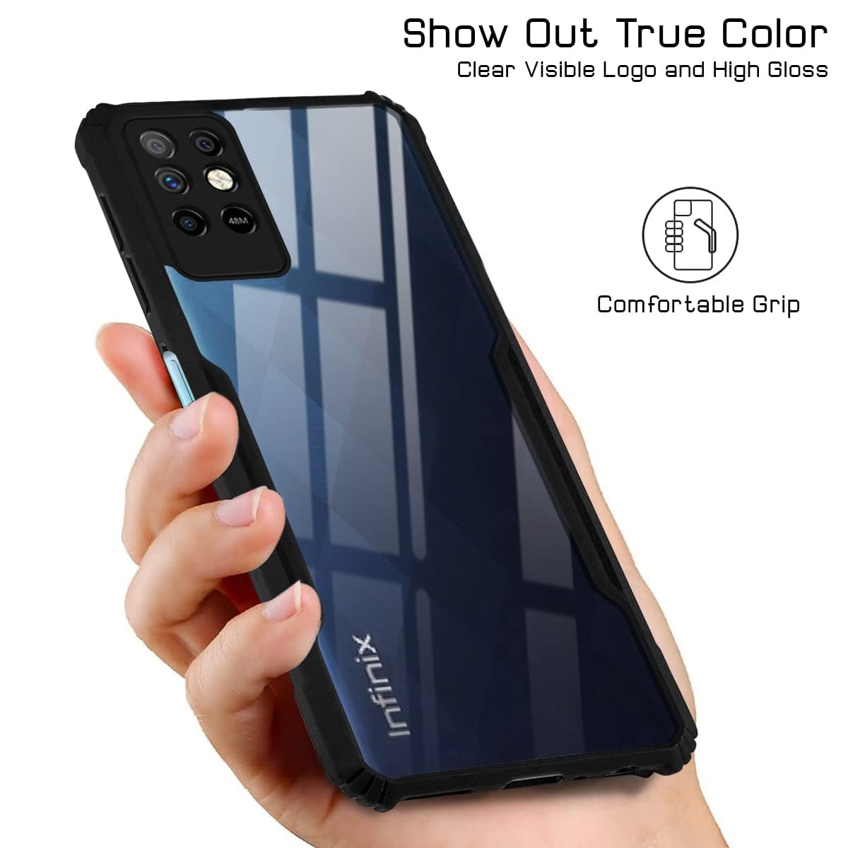 For Infinix Note 8i Back Cover Case (Shockproof with Polycarbonate Clear Panel | Professional Black)