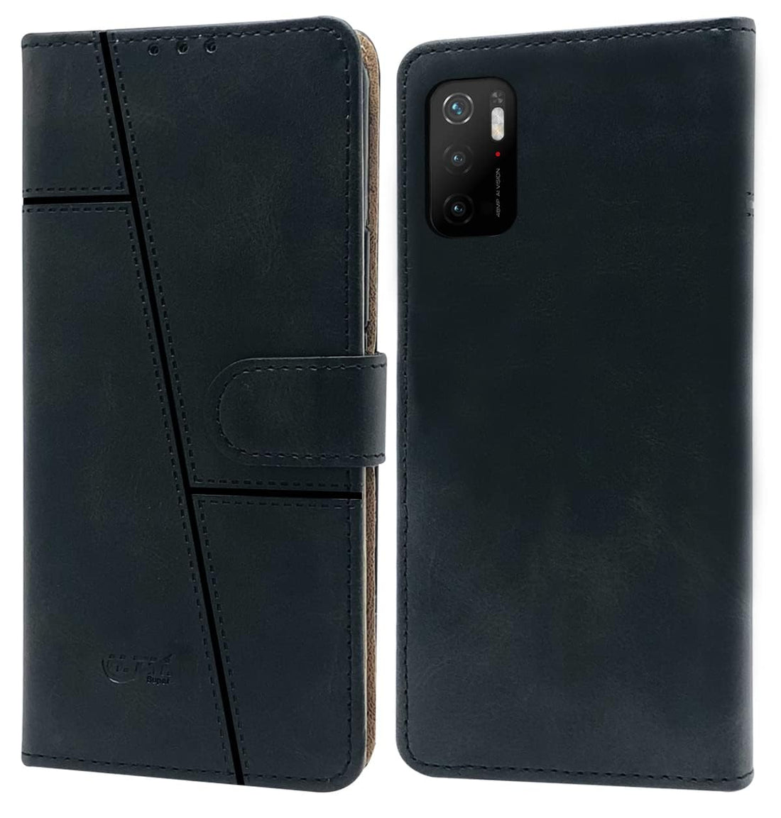 For Poco M3 Pro 5G Flip Cover Case (Stitched Leather with Magnetic Closure)