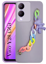 For Vivo Y28 5G Back Cover Girls Case with Bracelet (Wrist Hanging Chain | Teddy Toy Cartoon | Matte Green)