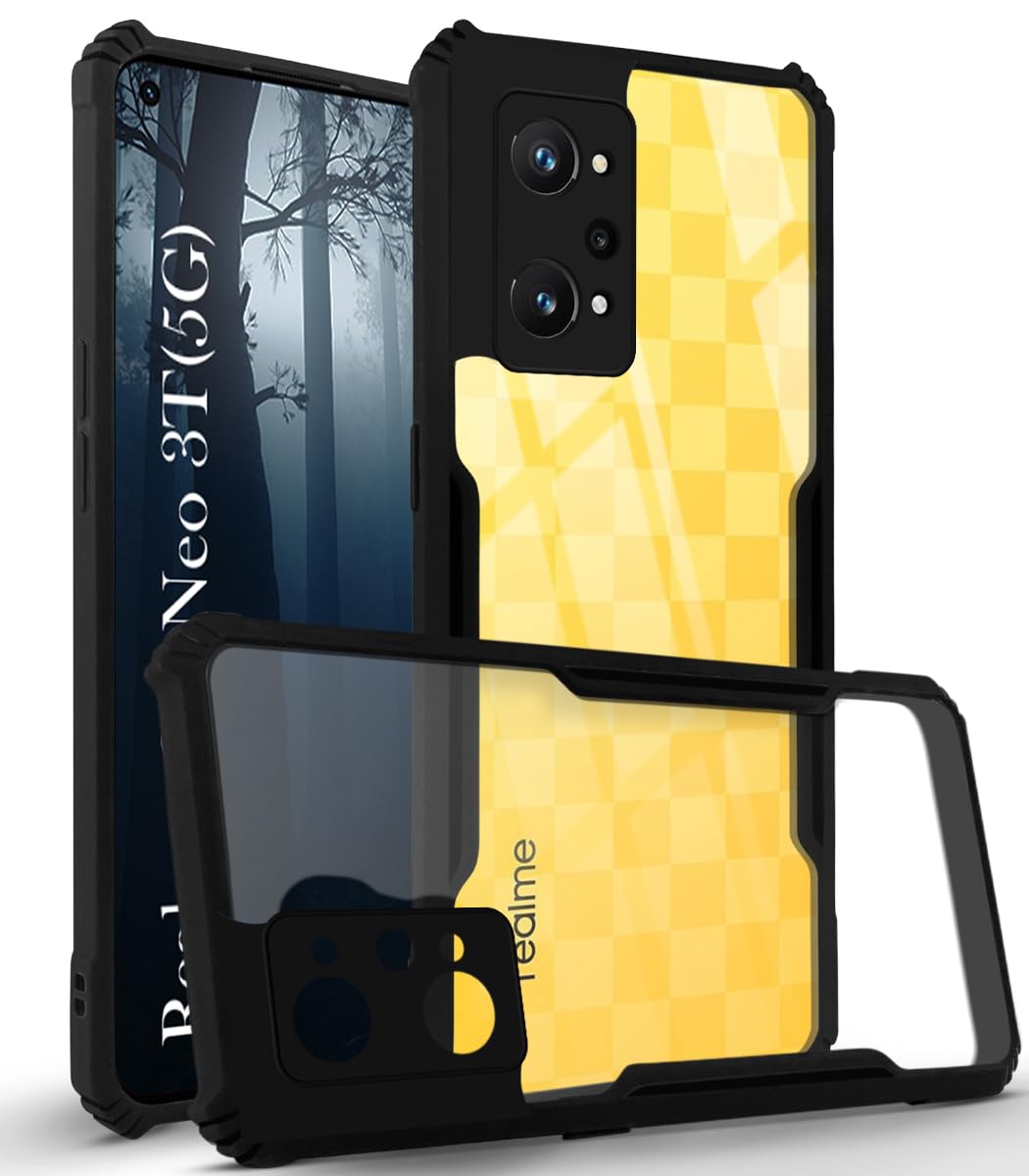 For Realme GT Neo 3T Back Cover Case ( Shockproof with Polycarbonate Clear Panel | Professional Black)