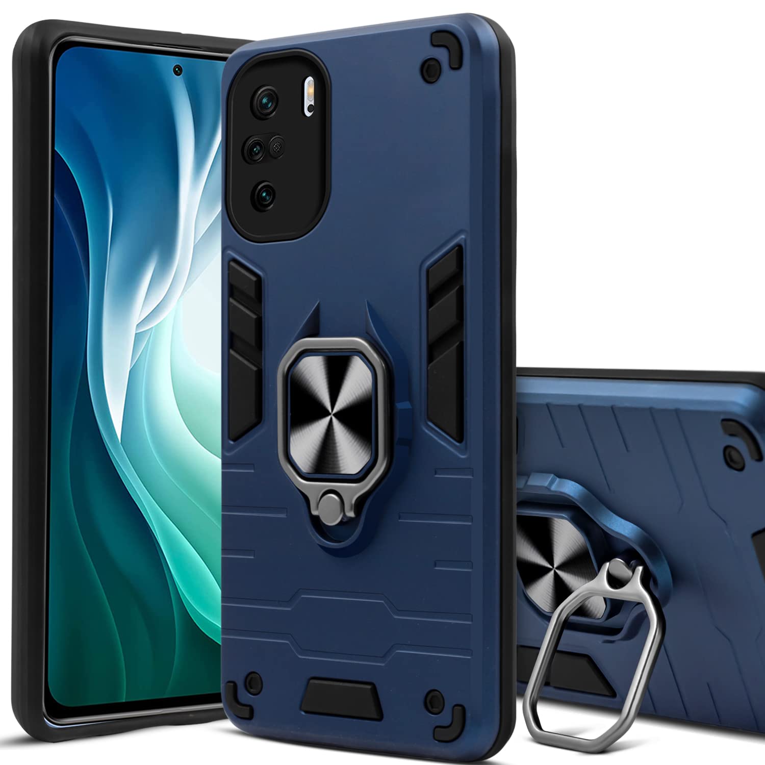 For Xiaomi Mi 11X | 11X Pro 5G Back Cover Case  (Dual Layer Hybrid Armor | Ring Holder & Kickstand in-Built | 360 Degree Shockproof Protection | Iron Black)