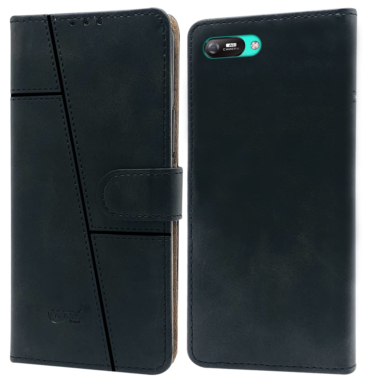 For Itel A25 Flip Cover Case (Stitched Leather Finish | Magnetic Closure | Inner TPU | Foldable Stand | Wallet Card Slots)