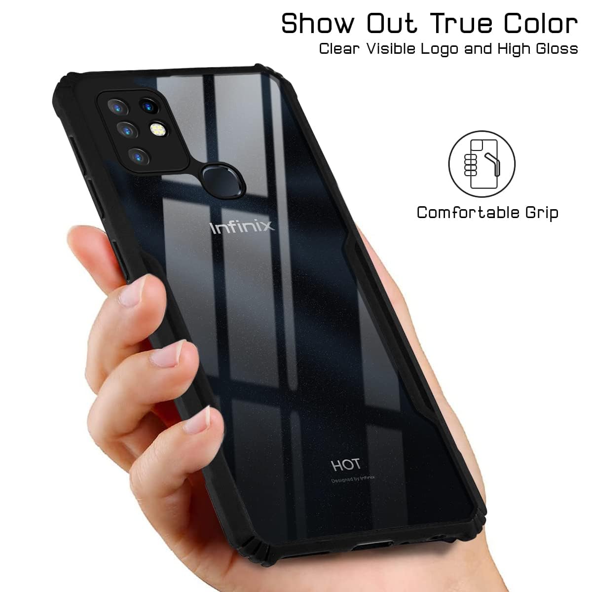 For Infinix Hot 10 Back Cover Case (Shockproof with Polycarbonate Clear Panel)
