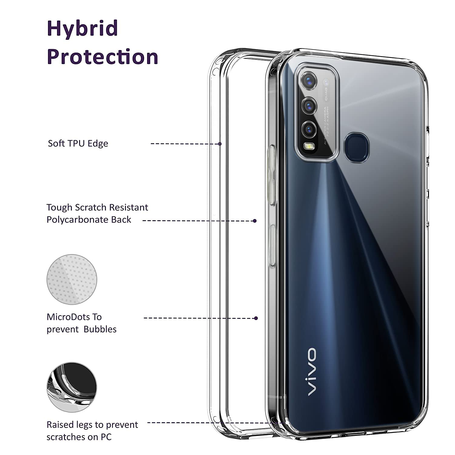 For Vivo Y30 Back Cover Case (Silicone Crystal Clear Pure Camera