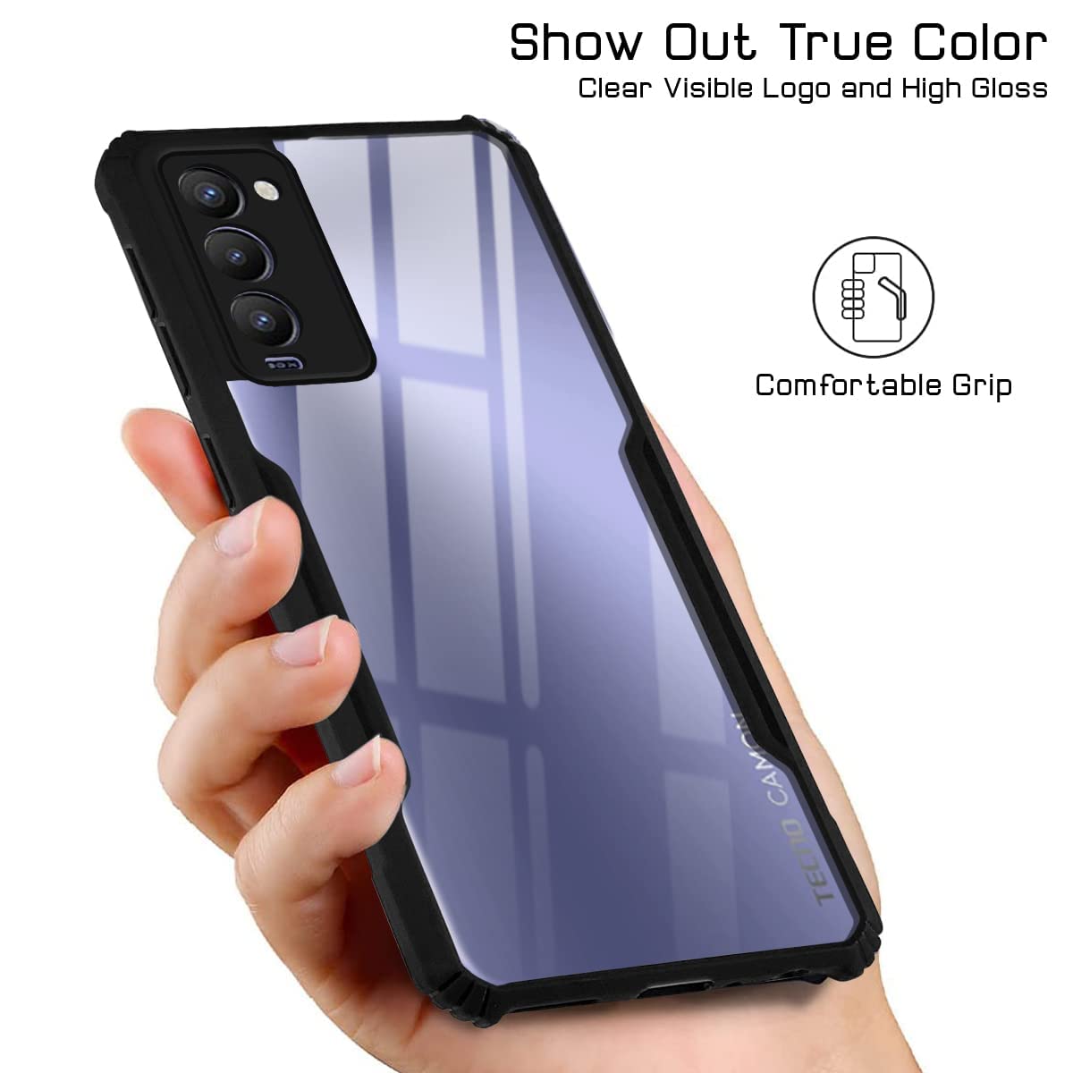 For Tecno Camon 18 Back Cover Case (Crystal Glass Back | Shockproof Bumpers)