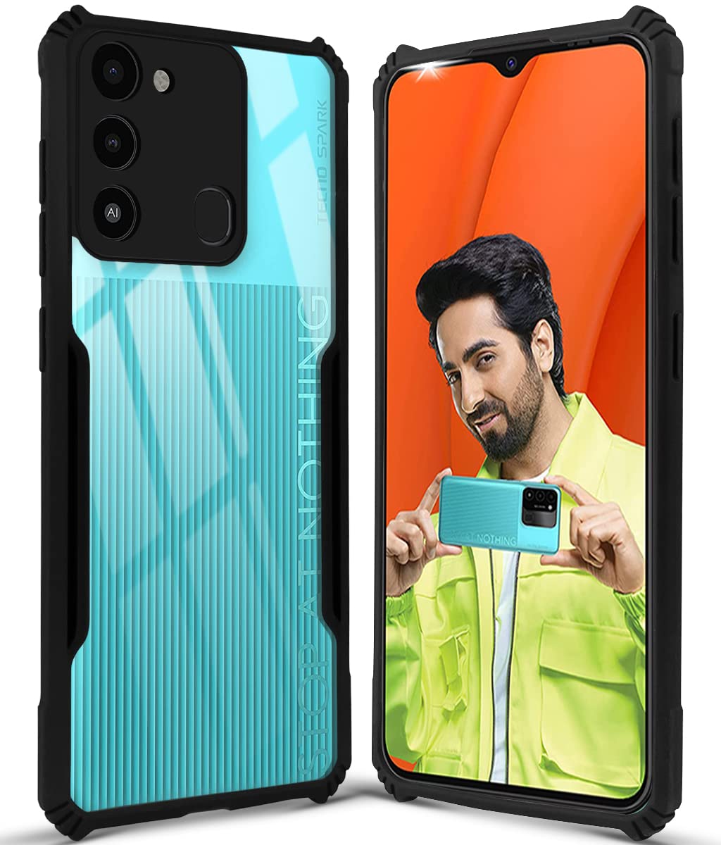For Tecno Spark 9 Back Cover Case (Crystal Glass Back | Camera Protection | Shockproof Bumpers)