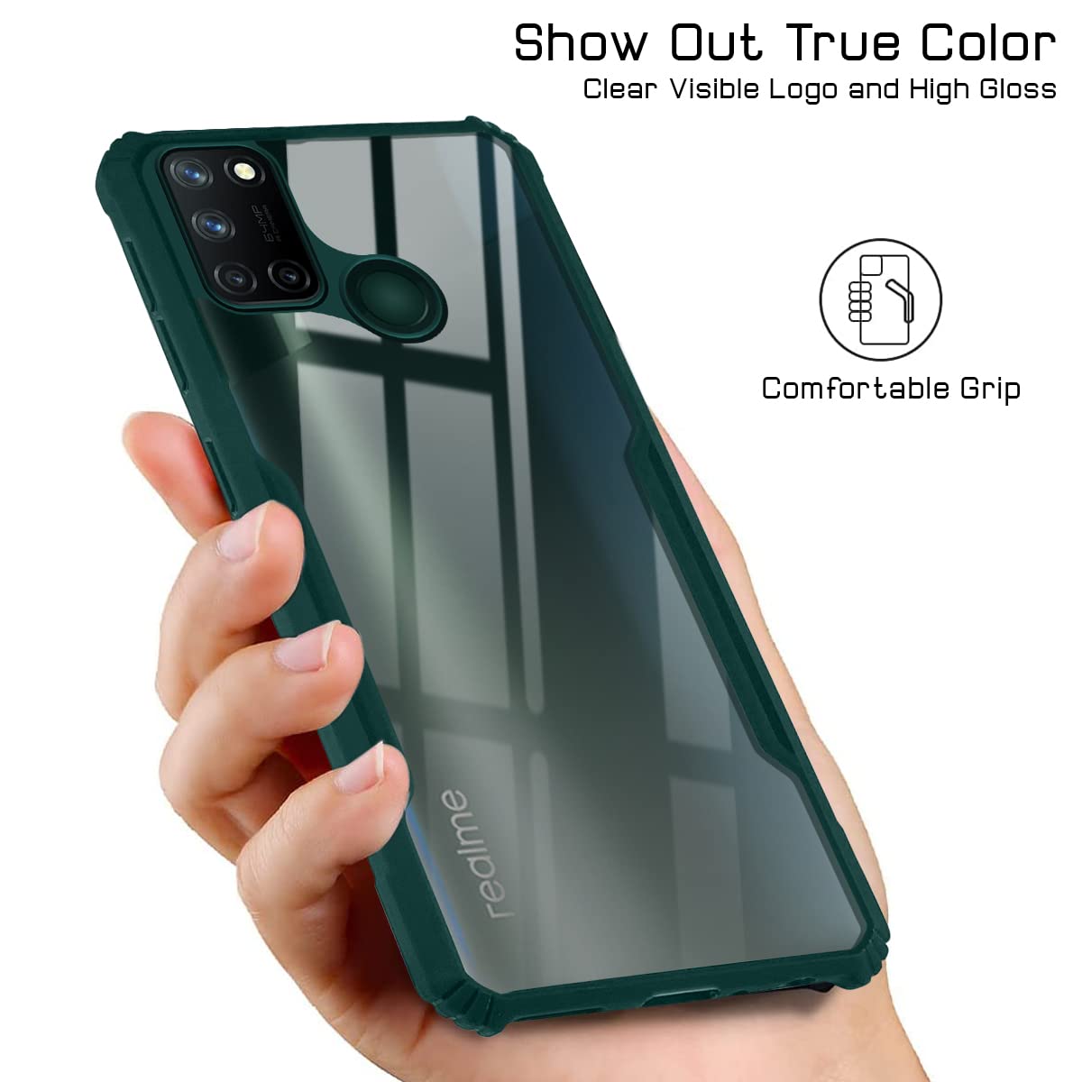 For Realme 7i Back Cover Case ( Shockproof with Polycarbonate Clear Panel | Professional Black)