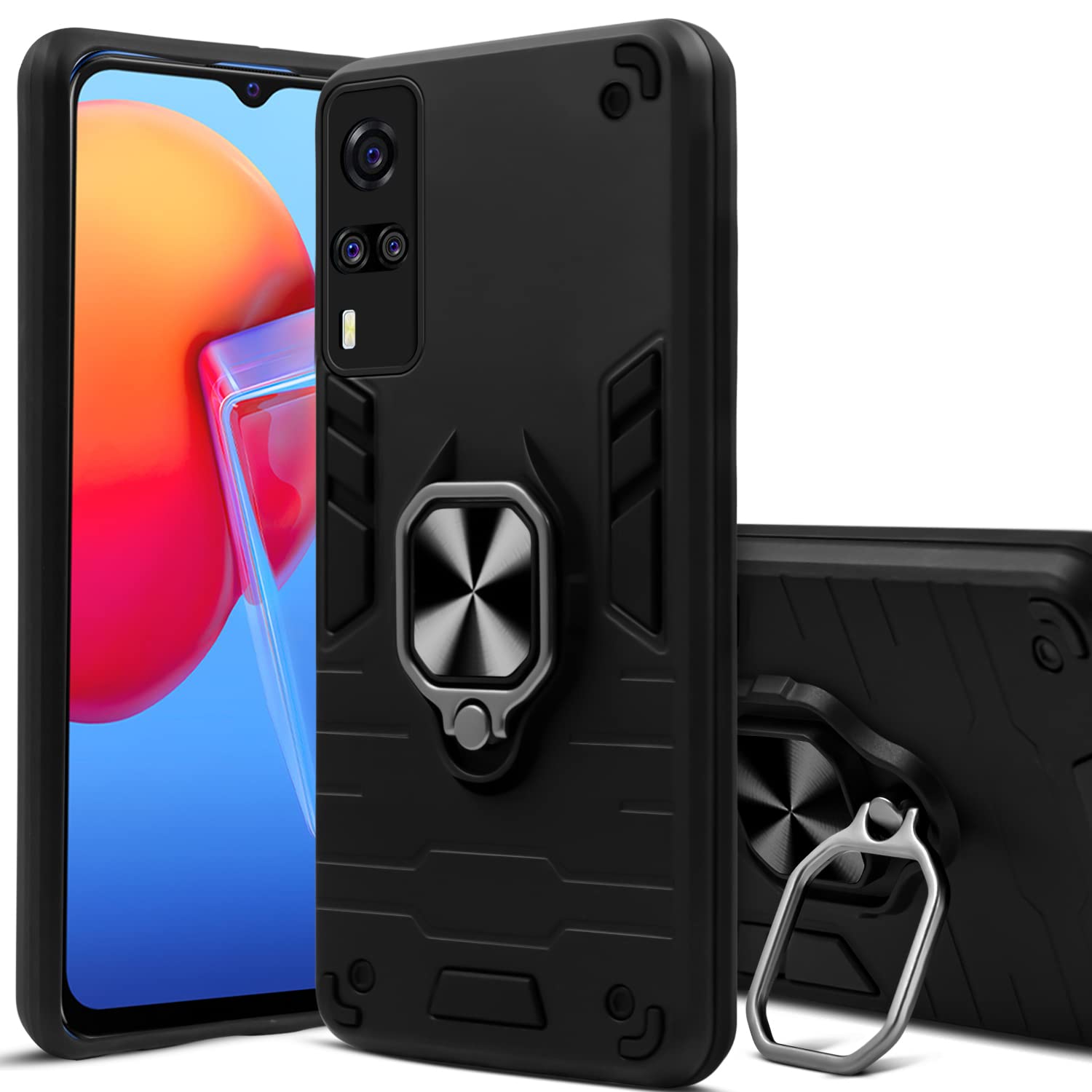For Vivo Y31 (2021) Back Cover Case (Dual Layer Hybrid Armor | Ring Holder & Kickstand in-Built | 360 Degree Shockproof)