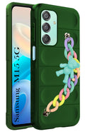 For Samsung Galaxy M15 5G Back Cover Girls Case with Bracelet (Wrist Hanging Chain | Micro-Fiber Cloth Inside | Matte Green )