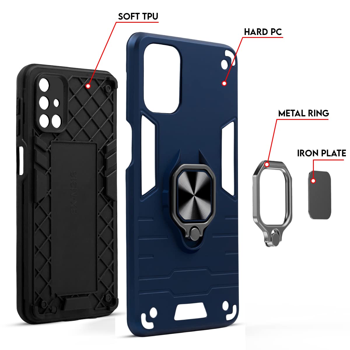 For Infinix Hot 10s Back Cover Case (Dual Layer Hybrid Armor | Ring Holder & Kickstand in-Built | 360 Degree Shockproof Protection)