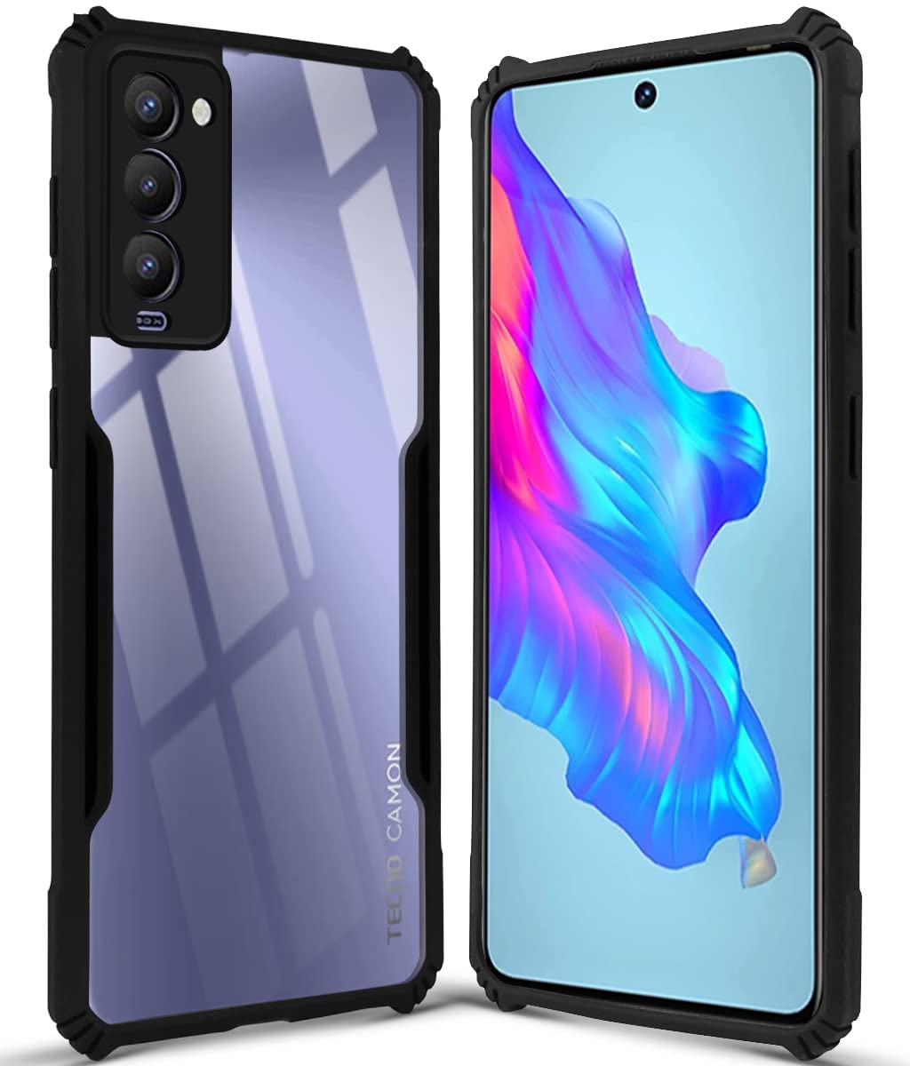 For Tecno Camon 18 Back Cover Case (Crystal Glass Back | Shockproof Bumpers)