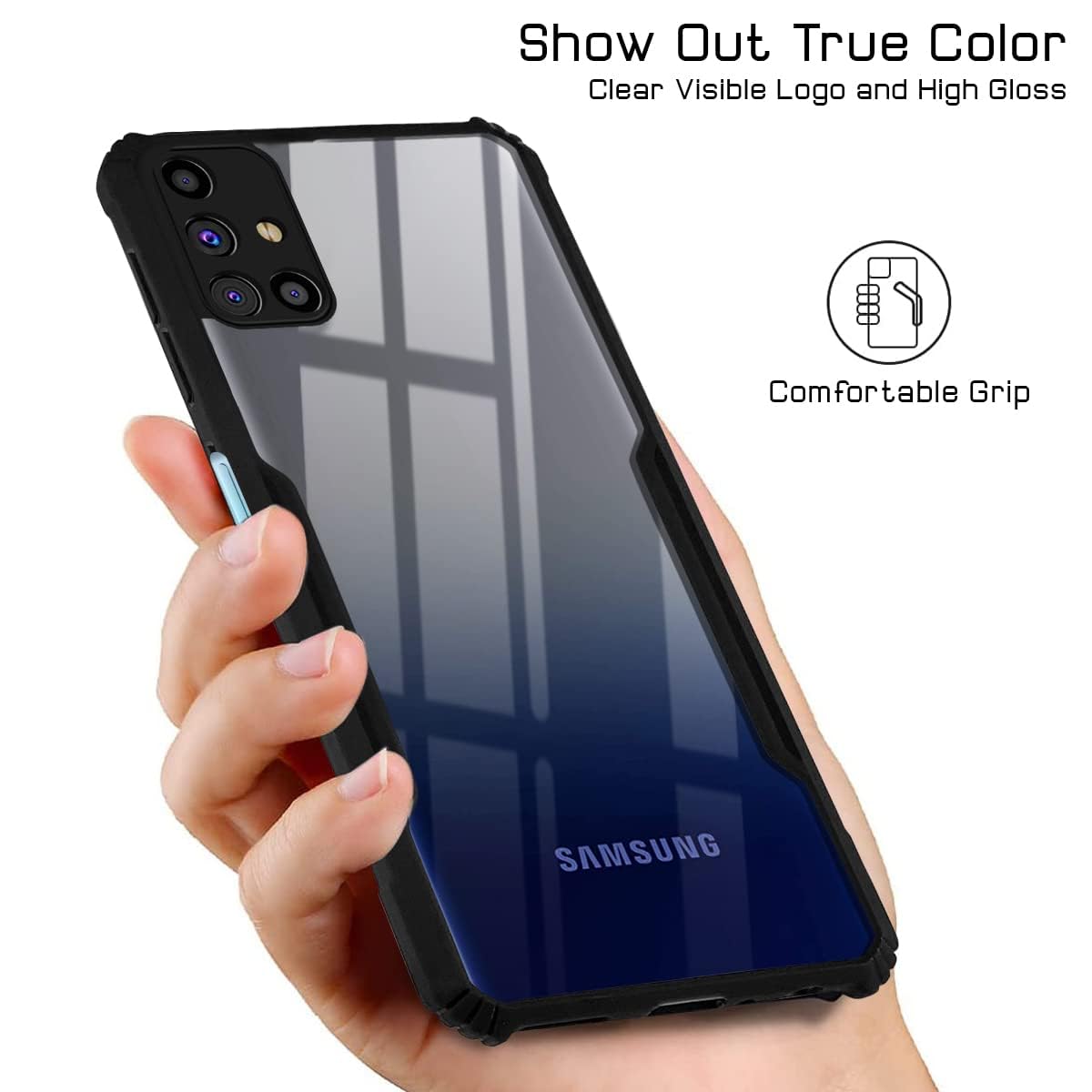 For Samsung Galaxy M31s Back Cover Case Hybrid (Shockproof with Polycarbonate Clear Panel | Professional Black)