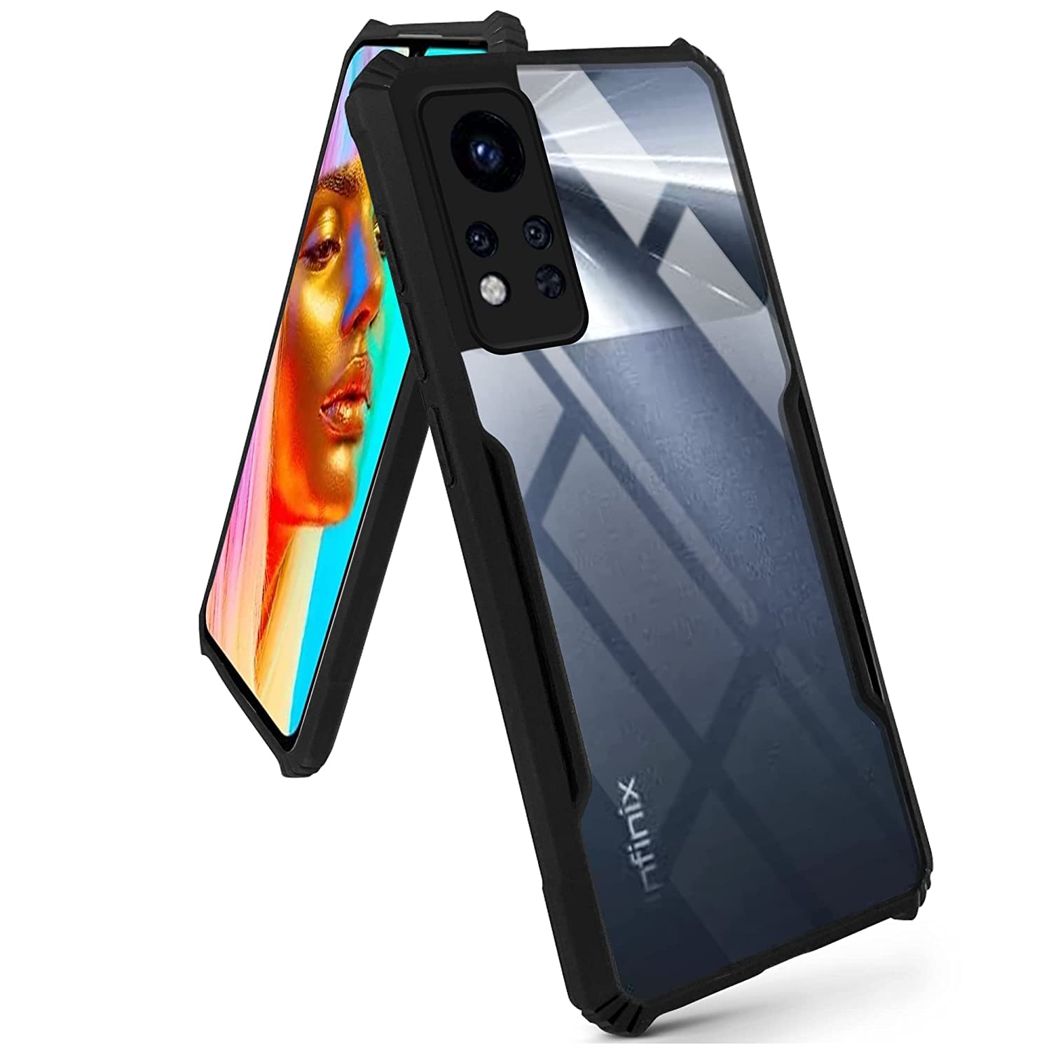 For Infinix Note 12i (2022) Back Case Cover (Shockproof with Polycarbonate Clear Panel | Professional Black)