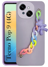 For Tecno Pop 9 4G Back Cover Girls Case with Bracelet (Wrist Hanging Chain | Teddy Toy Cartoon)