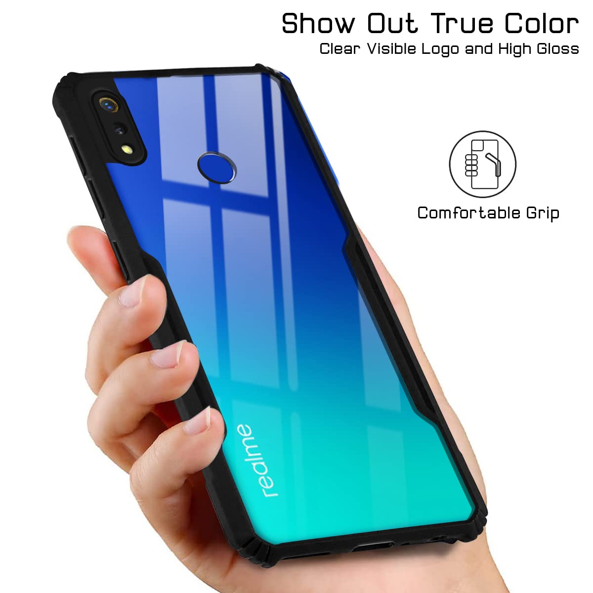 For Realme 3 | Realme 3i Back Case Cover (Shockproof with Polycarbonate Clear Panel | Professional Black)