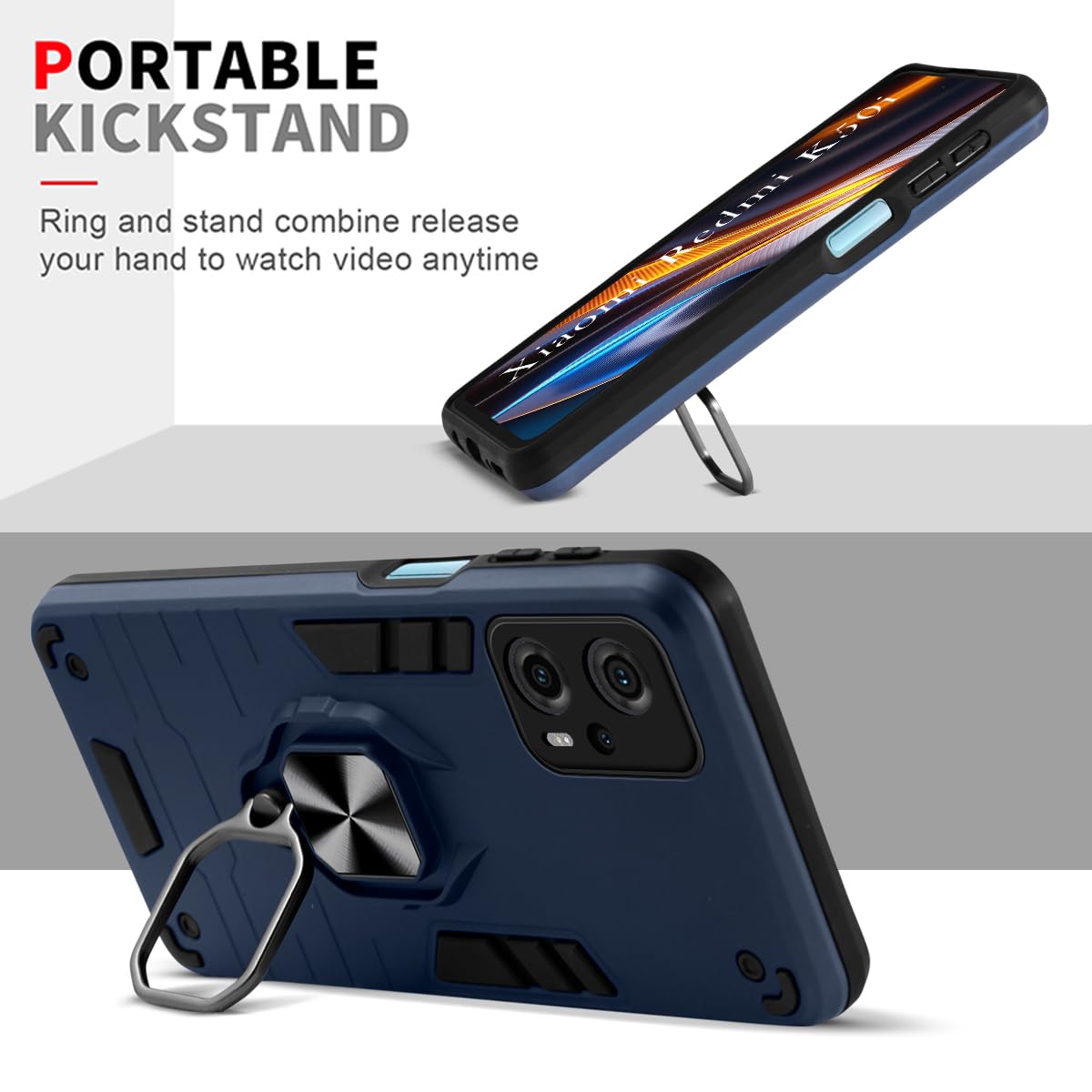 For Xiaomi Redmi K50i Back Cover Case (Dual Layer Hybrid | Ring Holder & Kickstand | 360 Degree Shockproof Protection)