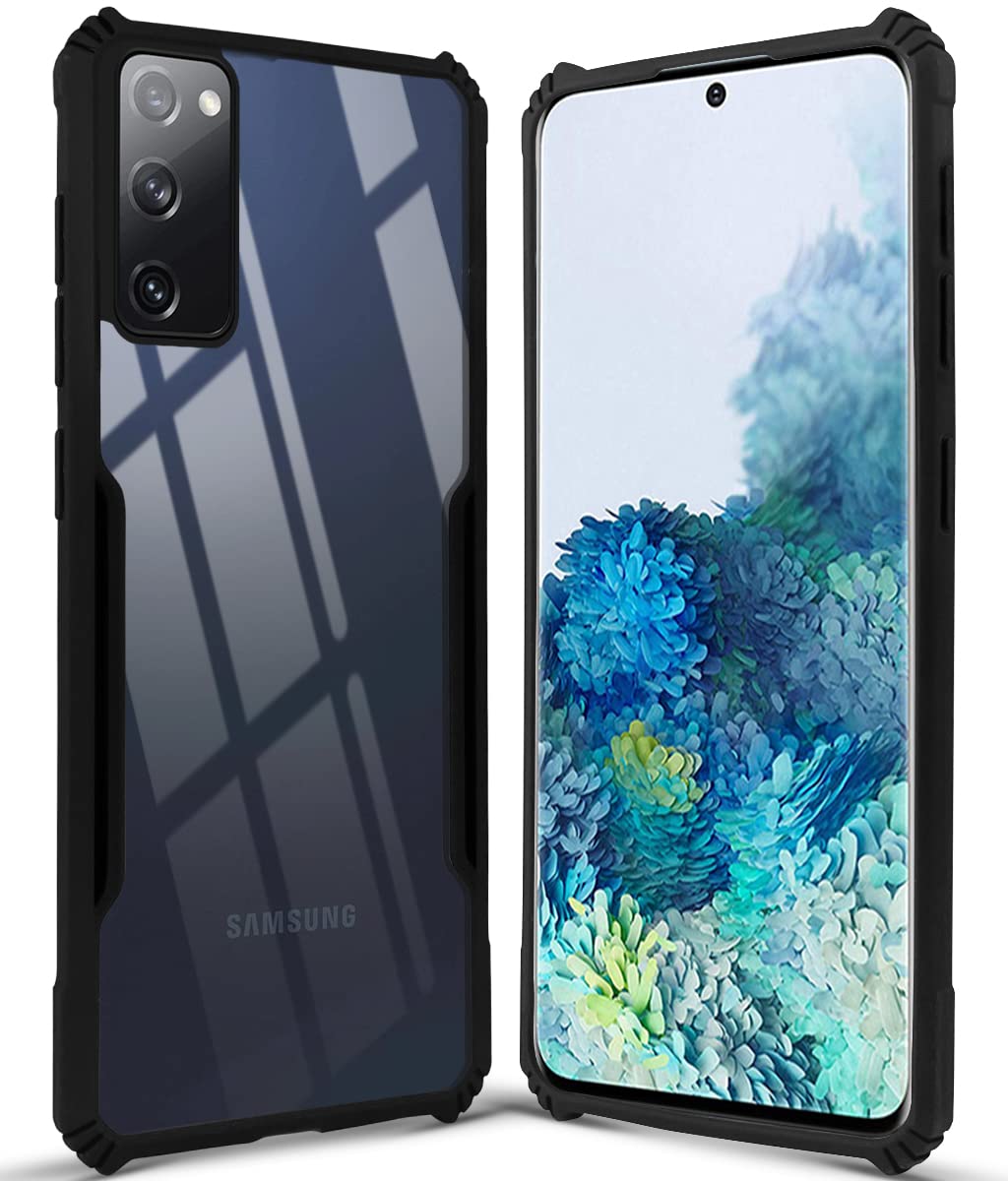 For Samsung Galaxy S20 Back Cover Case (Crystal Glass Back | Camera Protection | Shockproof Bumpers | Professional Black)