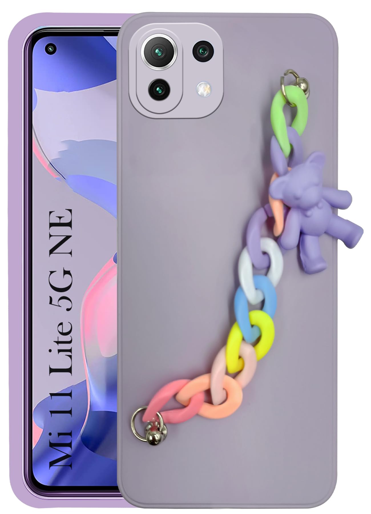 For Xiaomi 11 Lite 5G NE Back Cover Girls Case with Bracelet (Wrist Hanging Chain | Teddy Toy Cartoon)