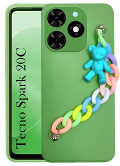 For Tecno Spark 20C Back Cover Girls Case with Bracelet (Wrist Hanging Chain | Teddy Toy Cartoon)