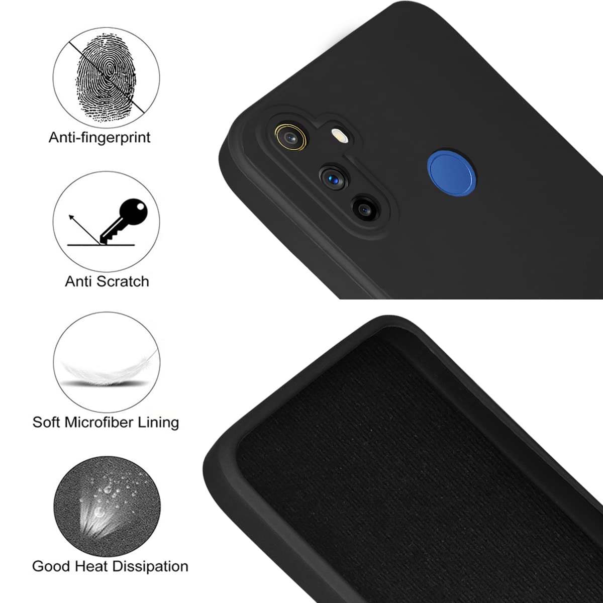 For Realme Narzo 20A Back Cover Case (Inside Fiber Cloth | Smooth Matte Finish | Elegant Professional Look |Black)