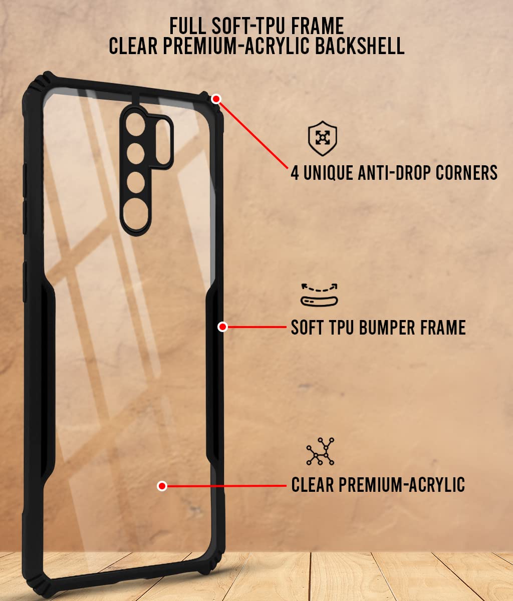 For Poco M2 Back Cover Case (Crystal Glass Back | Camera Protection | Shockproof Bumpers)