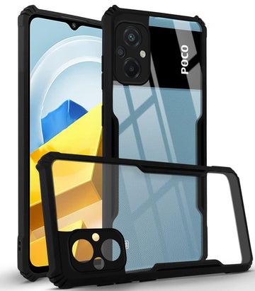 For Poco M4 5G Back Cover Case ( Shockproof with Polycarbonate Clear Panel | Professional Black)
