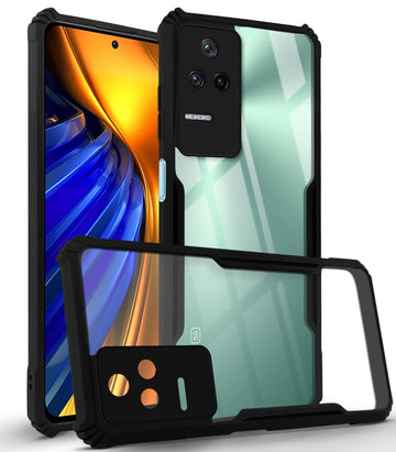 For Poco F4 5G Back Cover Case ( Crystal Glass Back | Camera Protection | Shockproof Bumpers | Professional Black)