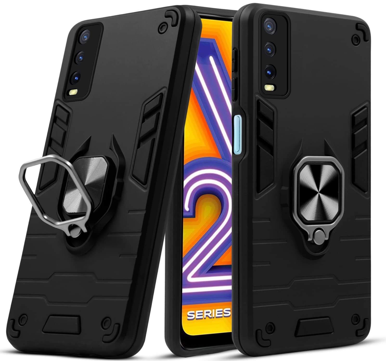 For Vivo Y20 | Y20i  Back Cover Case (Dual Layer Hybrid Armor | Ring Holder & Kickstand in-Built | 360 Degree Shockproof)