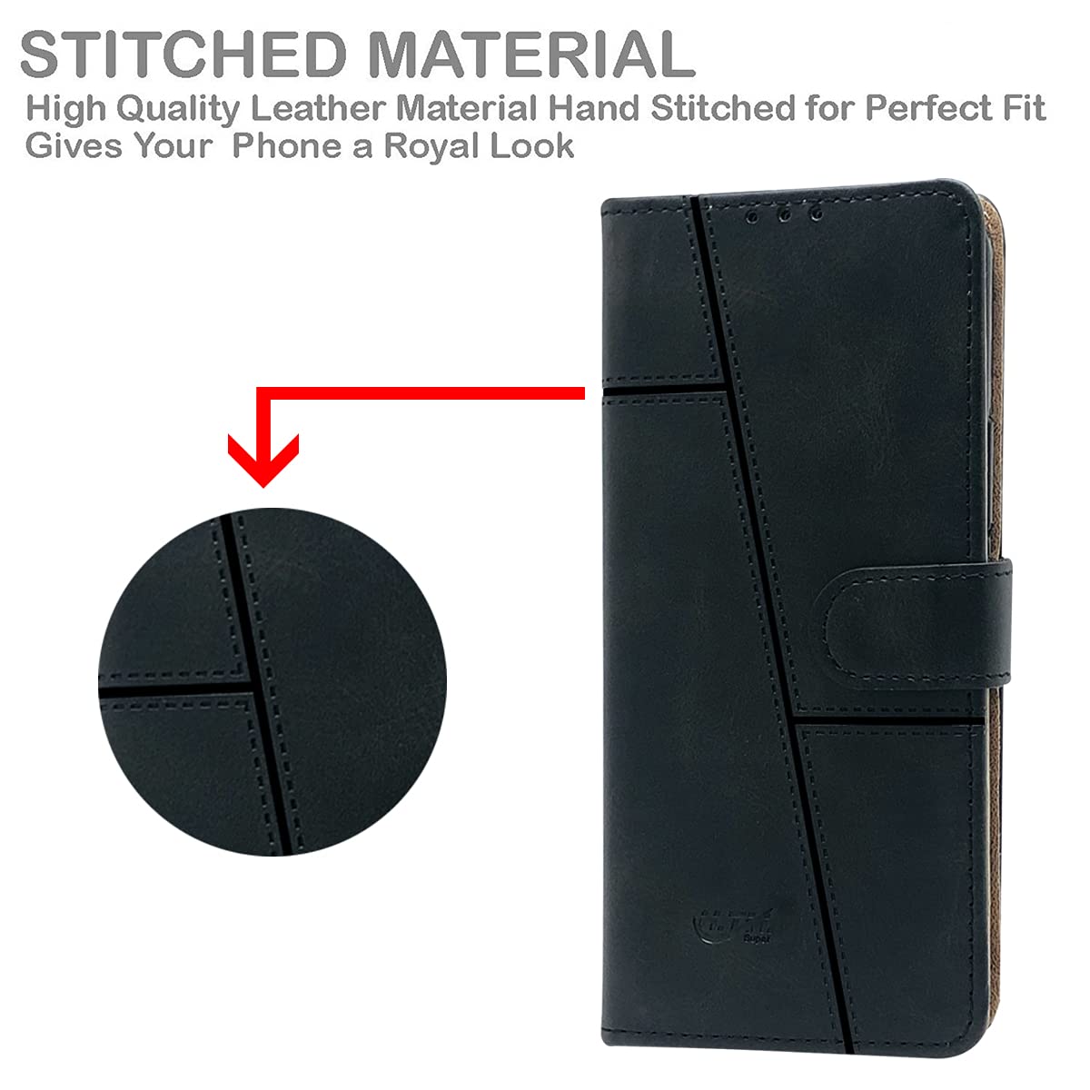 For Realme 2 Flip Cover Case (Stitched Leather Finish | Magnetic Closure | Inner TPU | Foldable Stand | Wallet Card Slots)
