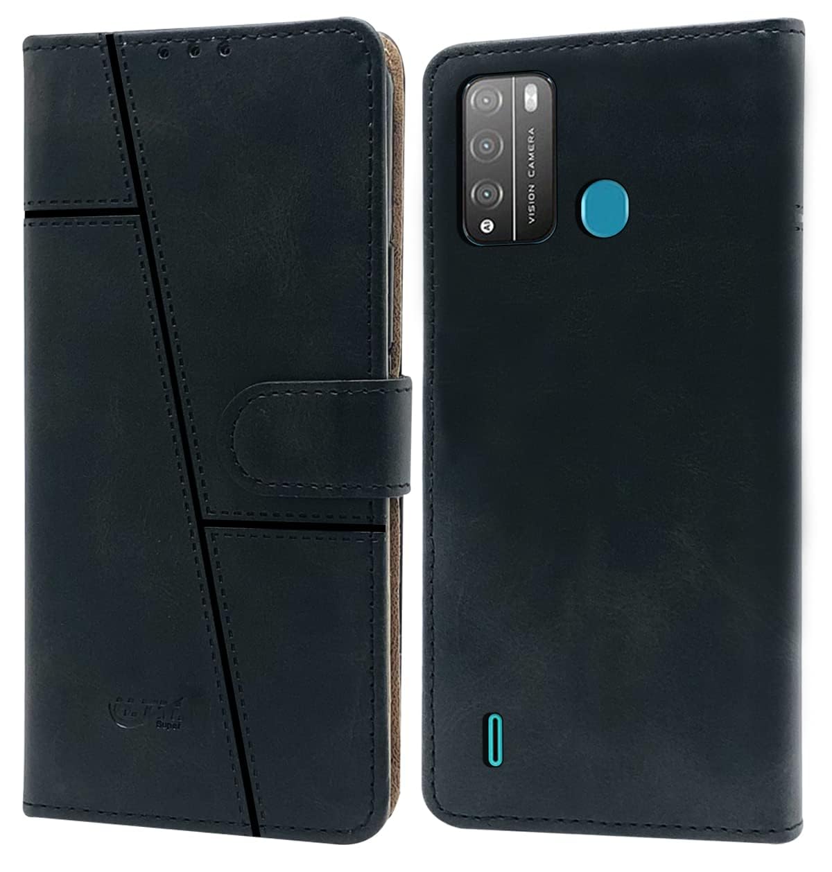 For Tecno Pop 5X Flip Cover Case (Stitched Leather Finish | Magnetic Closure | Inner TPU | Foldable Stand | Wallet Card Slots)