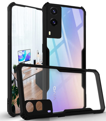 For Vivo V21e 5G Back Cover Case (Shockproof with Polycarbonate Clear Panel | Professional Black)