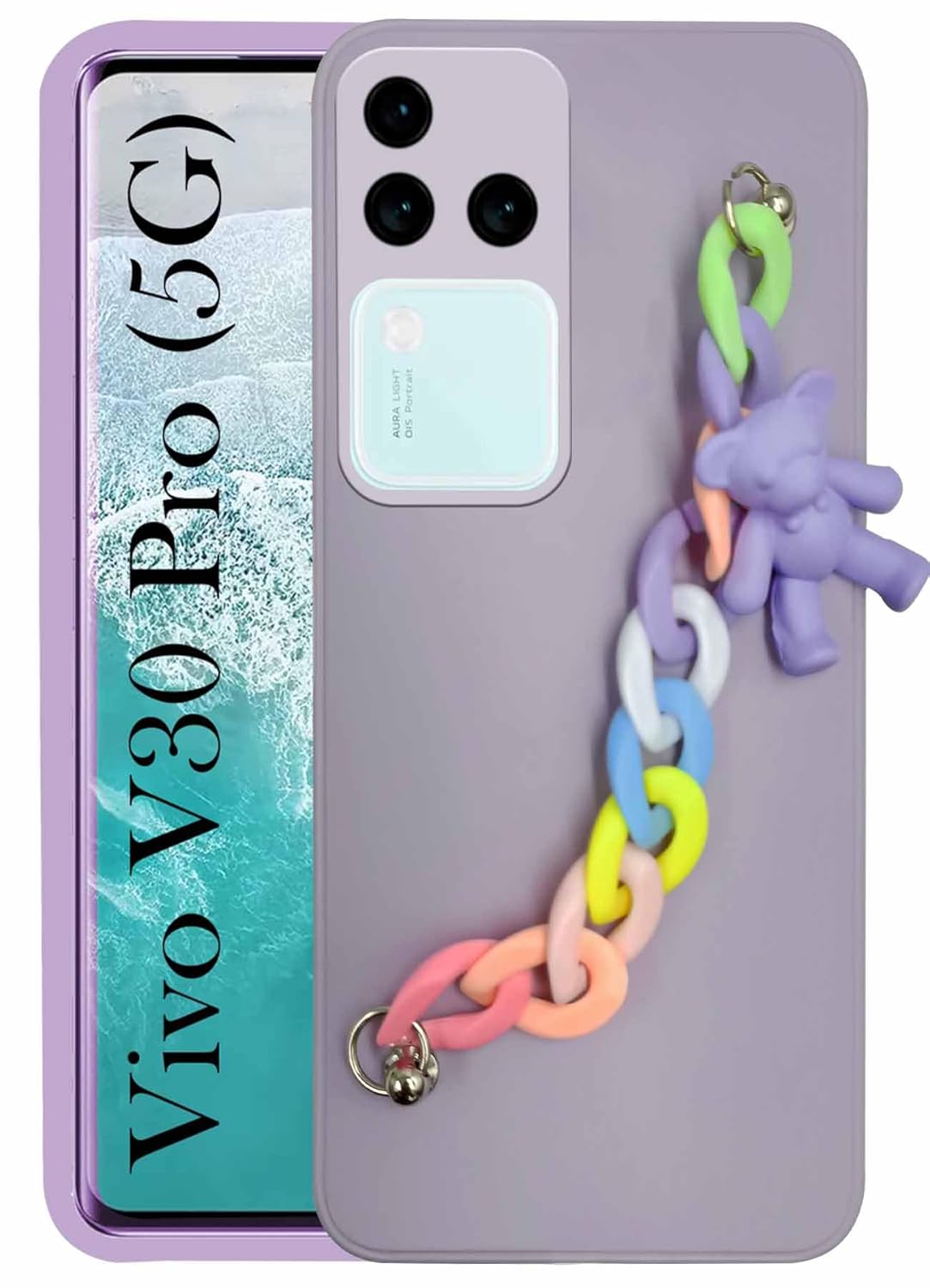 For Vivo V30 Pro 5G Back Cover Girls Case with Bracelet (Wrist Hanging Chain | Teddy Toy Cartoon)