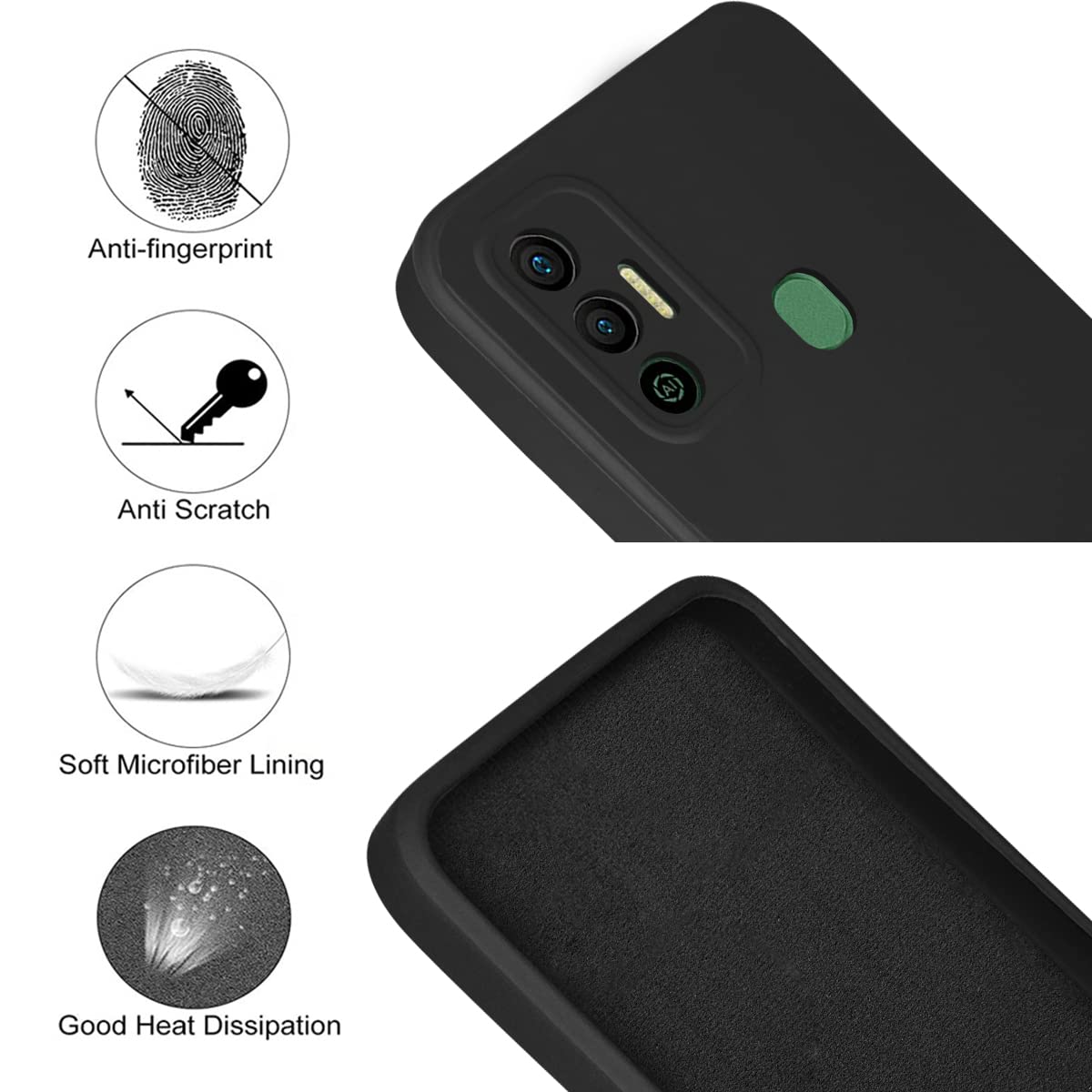 For Tecno Spark 7 | 7T Back Cover Case (Matte Finish Silicone with Inside Fiber Cloth)