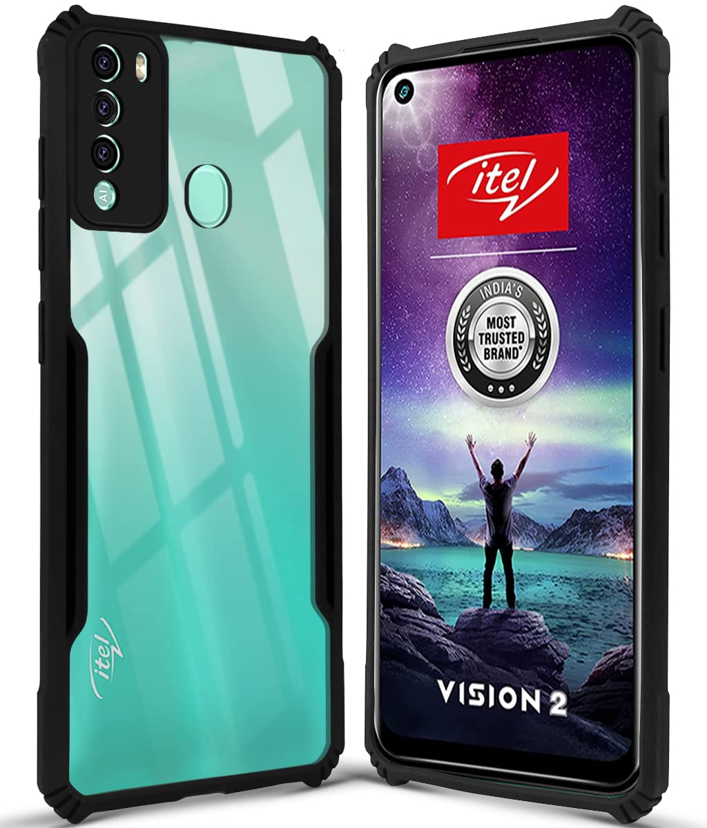 For Itel Vision 2 Back Cover Case (Crystal Glass Back | Camera Protection | Shockproof Bumpers)