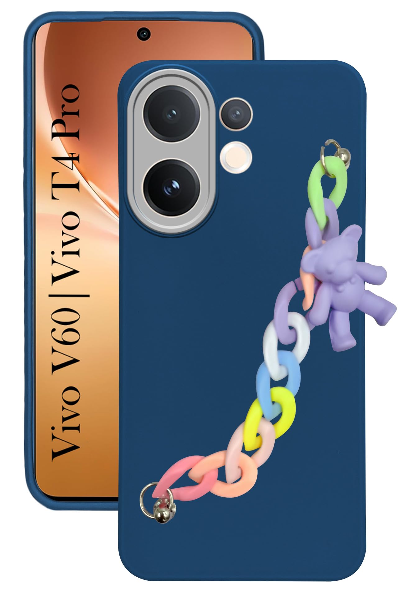 For Vivo V60 | Vivo T4 Pro Back Cover Case ( Wrist Hanging Chain | Teddy Bracelet Charms | Dual Color Matte Finish | Full Camera Protection | Sleek and Professional)