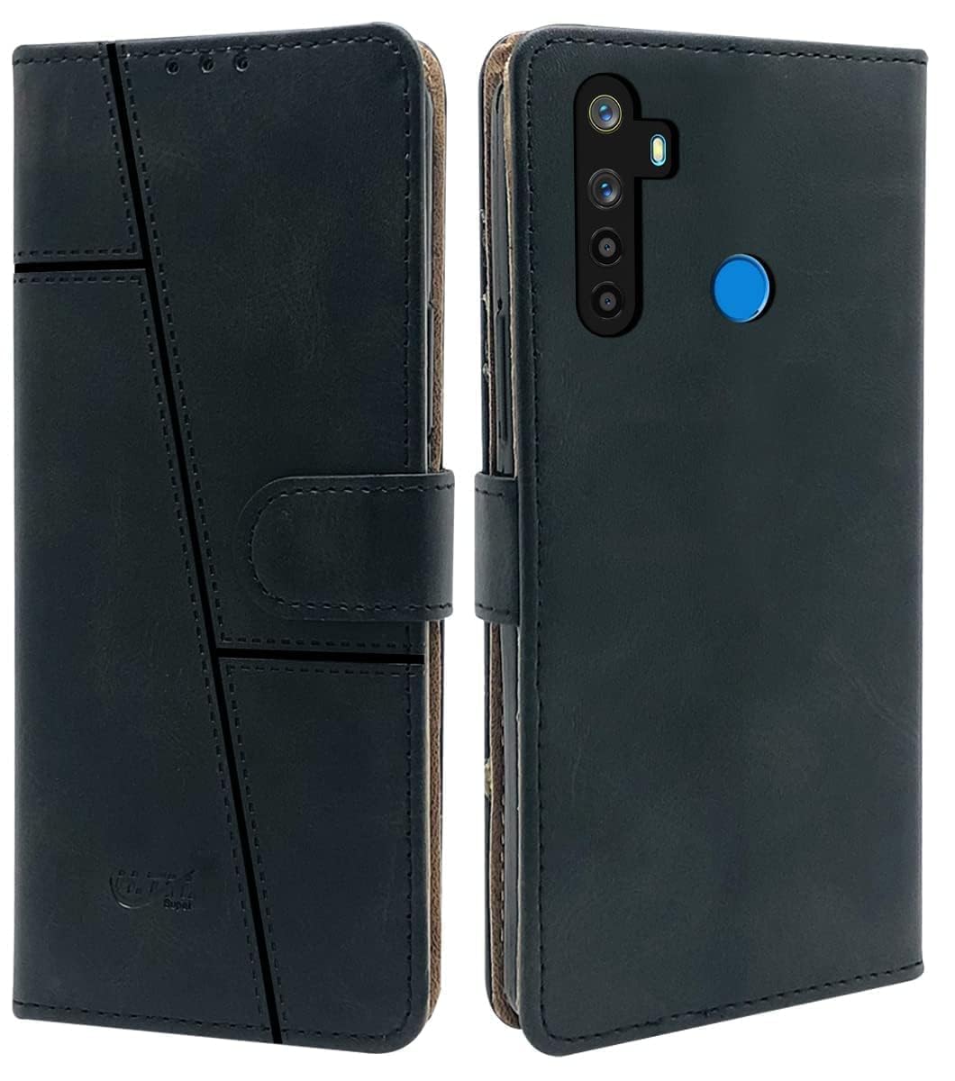 for Realme 5s 5i Flip Cover Case (Stitched with Magnetic Closure  Stitch Black
