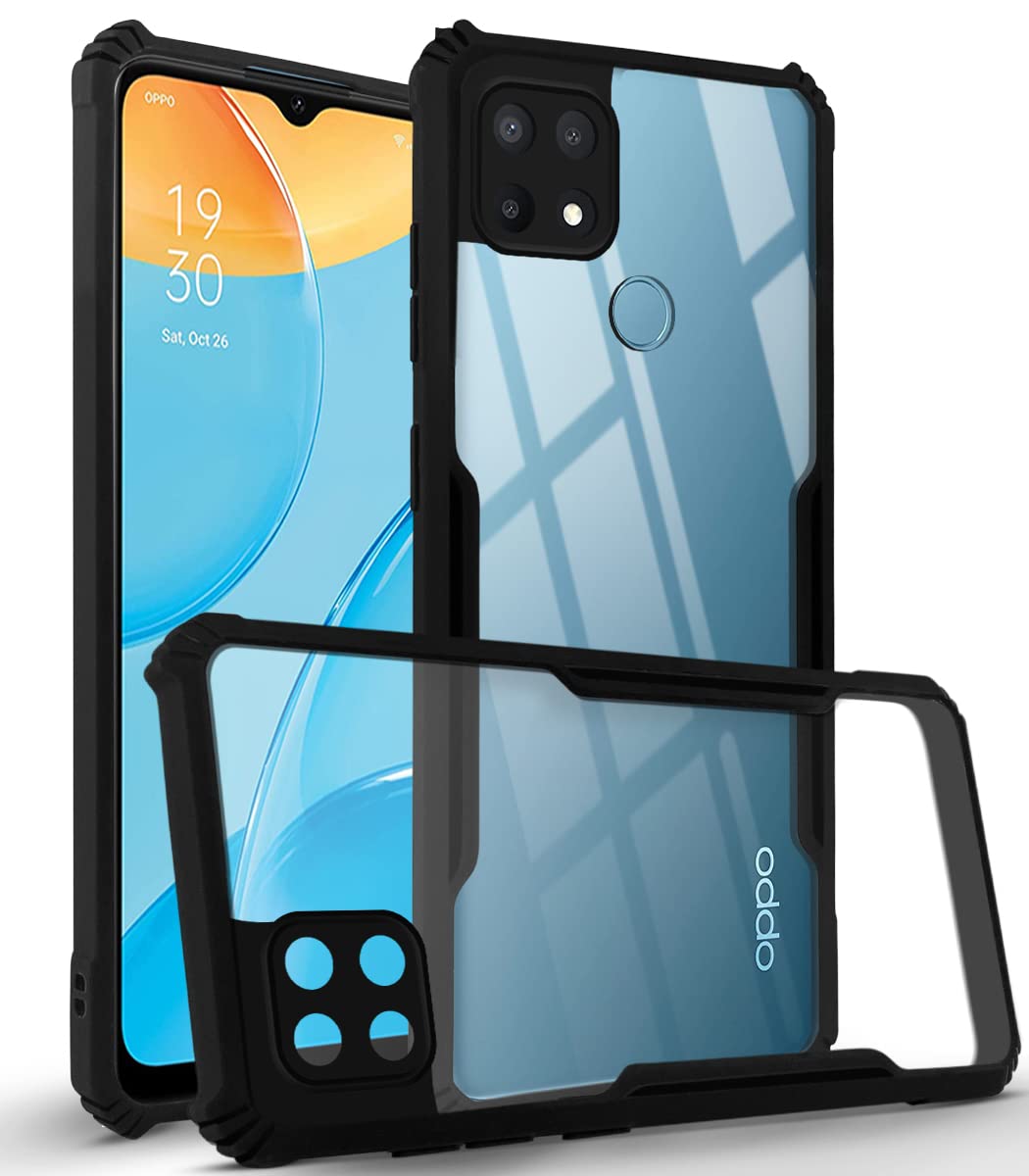 For Oppo A15 | Oppo A15s Back Cover Case (Crystal Glass Back | Camera Protection | Shockproof Bumpers)
