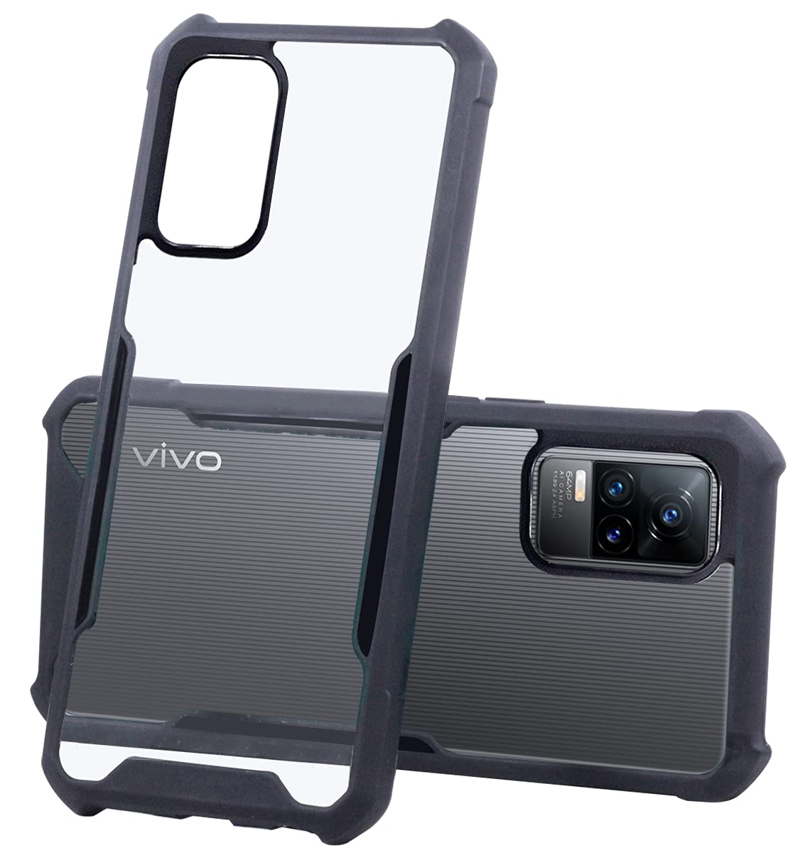 For Vivo V21e 4G Back Cover Case (Crystal Glass Back | Camera Protection | Shockproof Bumpers)