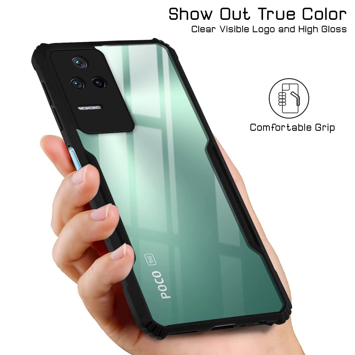 For Poco F4 5G Back Cover Case ( Crystal Glass Back | Camera Protection | Shockproof Bumpers | Professional Black)