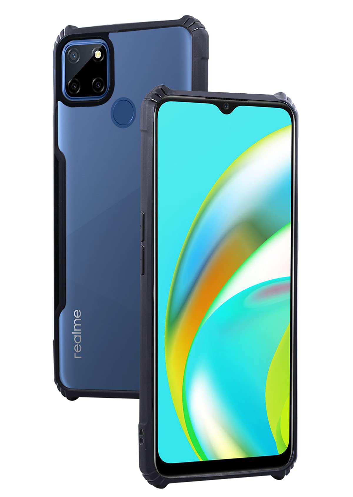 For Realme C25 Back Cover Case (Crystal Glass Back | Camera Protection | Shockproof Bumpers)