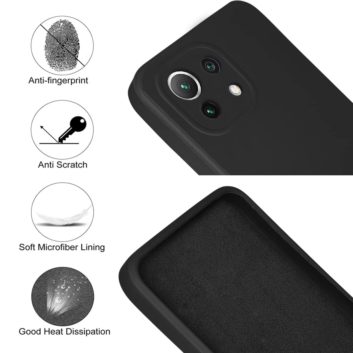 For Xiaomi 11 Lite 5G NE Back Cover Case (Matte Silicone with Inside Fiber Cloth)